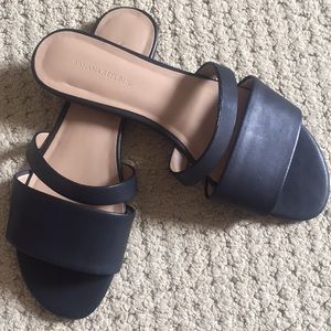 Black, flat, leather sandals, Banana Republic